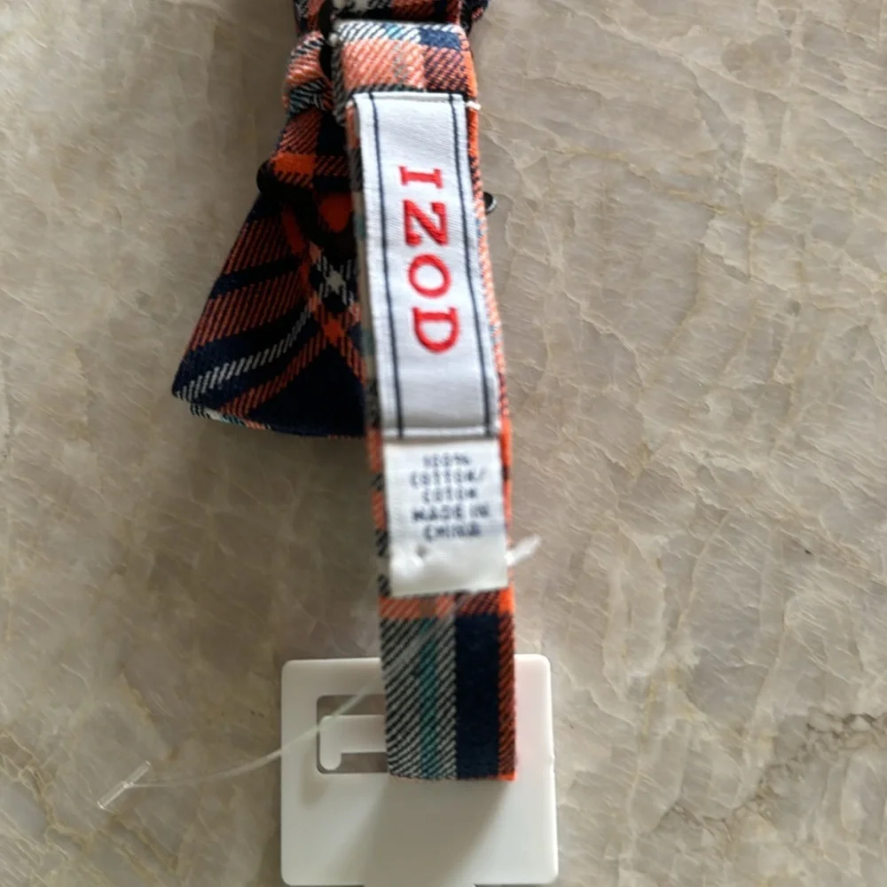 Boys Bow Tie Izod Blue/Orange Plaid One Size New‎